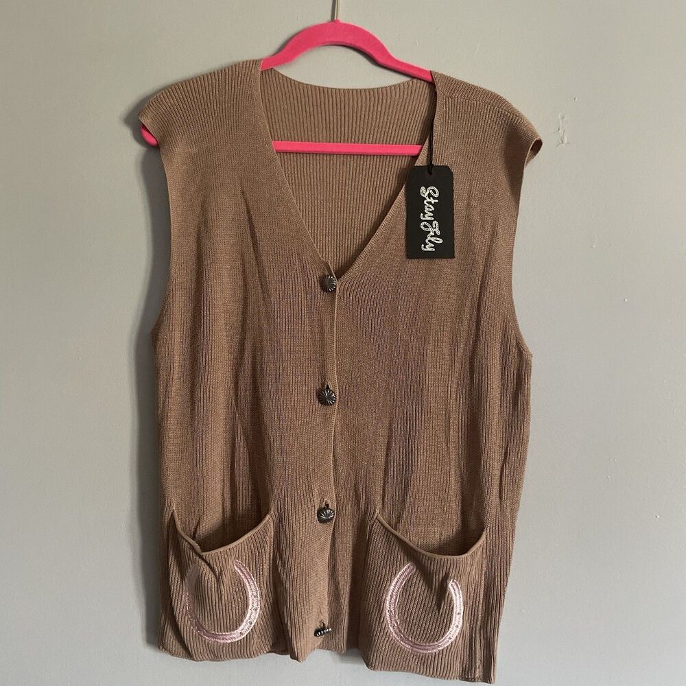 NEW Women’s Stay Fly Vest Horseshoe Sleeveless Cardigan Summer L/XL